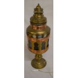Copper & brass lamp with coloured glass panels Ht 59cm