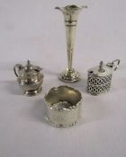 Silver items: Jones & Crompton napkin ring, mustard pot, Robert Pringle & sons specimen vase, and