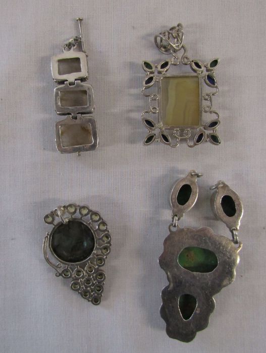 4 silver gemstone pendants (largest 8.5 cm) total weight 3.67 ozt - Image 2 of 2