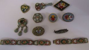 10 micro mosaic brooches, pendants and a bracelet (bracelet af)