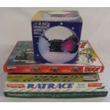 Various board games inc Rat race, Taxi and Stockmarket & a mirror ball