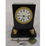 Regency style small mantel clock in a slate case with gilded lions H 24 cm L 19 cm D 11.5 cm