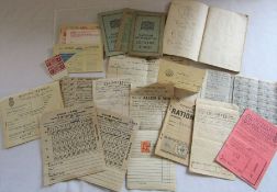 Selection of ephemera inc 1915 grocery shopping list, wartime identity cards, ration books, meat and