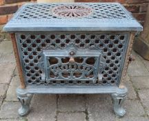 French Godin Chauffette enamelled cast iron wood burning stove - fitted with heat proof glass -