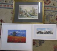 3 framed prints inc 'Sussex Poppies, Jervington' by Christopher Osborne 59 cm x 49 cm (size