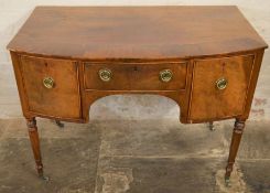 Small Georgian bow fronted sideboard on turned legs with parquetry inlay L107cm D 63cm Ht 78cm