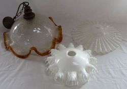 3 x Glass ceiling light shades includes - Vintage possibly French Crackle Glaze 41cm