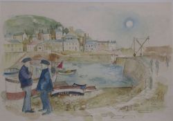 Colin Carr (1929-2002) - framed watercolour of a harbour scene with 2 fishermen signed and dated