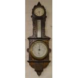 Small oak clock barometer Ht 66 cm W 25cm
