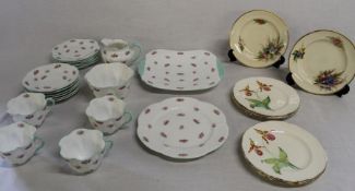 Shelley Rosebud pattern part tea service, 2 hand painted Royal Worcester side plates & 6 Tams