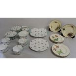 Shelley Rosebud pattern part tea service, 2 hand painted Royal Worcester side plates & 6 Tams