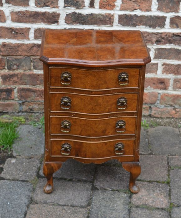 Reproduction miniature serpentine fronted chest of drawers H 61 cm W 41 cm D 30 cm