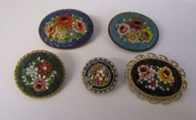 5 Italian micro mosaic brooches (blue brooch 43 mm x 33 mm)