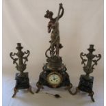 Late 19th /early 20th century marble and spelter French clock garniture 'Mandoline' H 64 cm (chip to