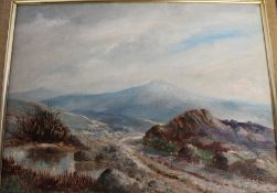 Knowles oil painting on board depicting Dartmoor track Devon 50cm x 42cm (size including frame)