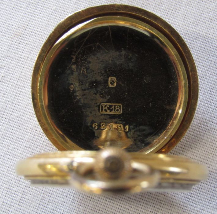 AMENDED DESCRIPTION Small gold fob watch marked 18K missing minute hand, total weight 27.4 g with - Image 3 of 6