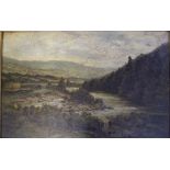 Gilt Framed oil on canvas of 'Braemor Castle' Deeside by J Menme - (af) - 79cm x 58cm (size
