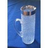 Victorian crackle glass jug with silver rim H 21.5 cm London 1894 (please note there is a crack to