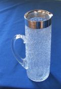 Victorian crackle glass jug with silver rim H 21.5 cm London 1894 (please note there is a crack to