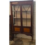 Edwardian display cabinet on tapering legs with inlay & painted decoration Ht 172cm W 92cm D 31cm