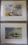 Pair of large framed limited edition by Denis Patchett of 'small boats in a haven' and 'calm