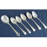 5 Georgian silver dessert spoons London 1791 with engraved decoration and a Art & Crafts soup