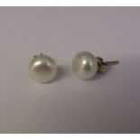 Pair of 9ct gold natural pearl set earrings D 8 mm