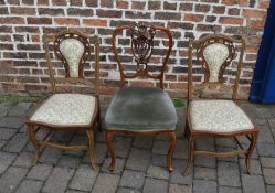 Pair of late Victorian salon chairs with inlay boxwood stringing and a single salon chair