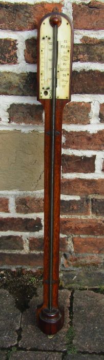 19th century rosewood stick barometer with ivory dials (lacking thermometer) H 90 cm