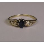 9ct gold sapphire and diamond ring, size J, weight 1.1 g