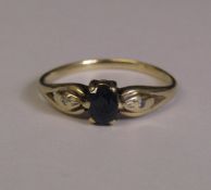 9ct gold sapphire and diamond ring, size J, weight 1.1 g