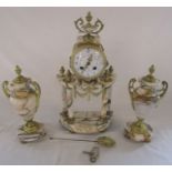 French marble portico clock garniture with acorn finials and sunburst pendulum H 41 cm L 22 cm