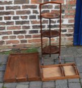 Edwardian folding cake stand & 2 wooden trays