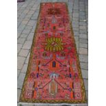 Washed red ground full pile Persian heriz runner carpet 283cm by 75cm