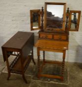 Oak occasional table with a Victorian drop leaf table & a pine dressing table mirror