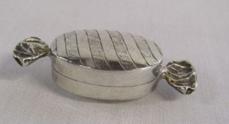 Silver pill box in the shape of a sweet marked 925 0.46ozt  L 15.5cm