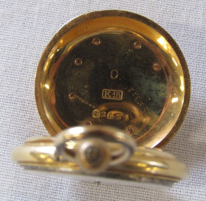 AMENDED DESCRIPTION Small gold fob watch marked 18K missing minute hand, total weight 27.4 g with - Image 4 of 6