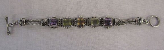 Silver gemstone bracelet L 7" weight 1.25 ozt