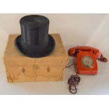 Dunn & Co top hat (approx 22 inches) & a vintage red telephone