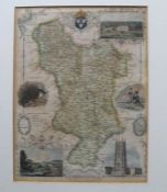 Framed hand coloured map of Derbyshire from Moules English Counties 32cm x 39cm