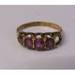 Victorian 9ct gold amethyst 5 stone ring (missing one stone), Chester 1900, weight 1.7 g