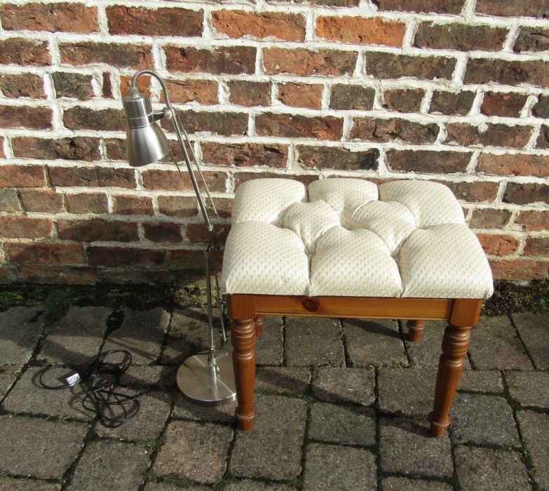 Pine dressing table stool & an angle poise lamp H 78 cm