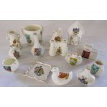 Assorted crested china including W H Goss (4), Arcadian (2), Tuscan, Coronet and Carlton ware