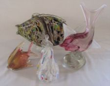 Selection of Murano glass fish and a Silvestri Murano glass pear H 17 cm