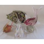 Selection of Murano glass fish and a Silvestri Murano glass pear H 17 cm