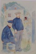 Colin Carr (1929-2002) framed watercolour of 2 fishermen dated 1978 (faded) 69 cm x 51 cm (size