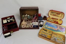 A collection of vintage costume jewellery - some empty jewellery boxes