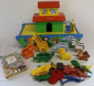 Wooden Noah's ark and contents