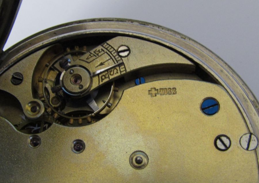 Large nickel cased 8 day goliath pocket watch, movement by Hahn Landeron, features rare platform - Image 5 of 6