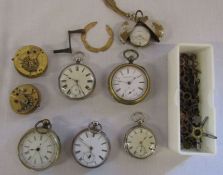 Selection of pocket watches and parts inc silver (all af) and keys